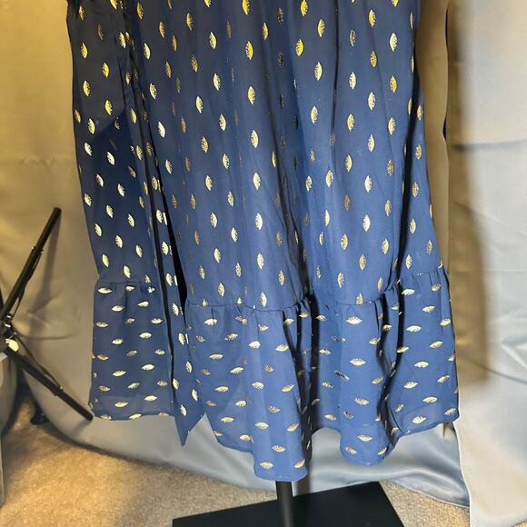 Plus Size 2X 18 20 Blue BloomChic Dress Gold Foil Dot Pockets slimming and comfy - Picture 6 of 11